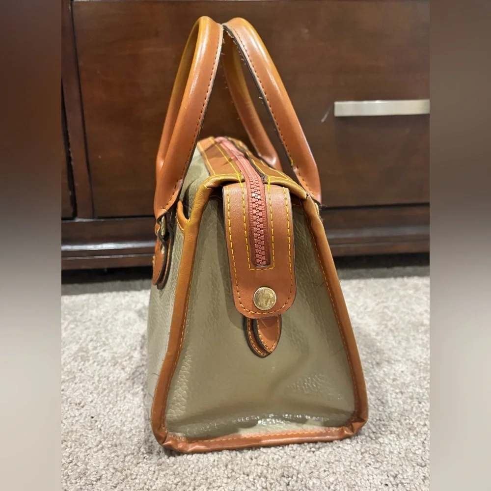 Dooney & Bourke Olive Green Pebbled Leather Satchel with Tan Trim